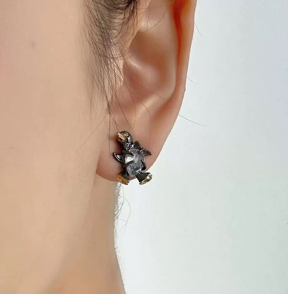 Alexis Bittar Holiday Ice‑Skating Penguin Enamel Crystal Stud Earrings Retired
